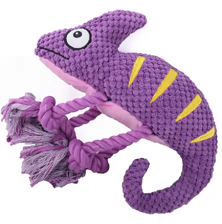 Купить mr.kranch игрушка для собак Хамелеон плюшевая с канатиками и пищалкой, фиолетовая