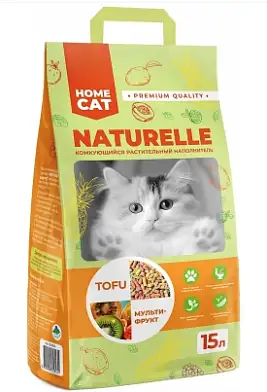 HOMECAT NATURELLE  Комкующийся растительный наполнитель для кошек с ароматом мультифрукт