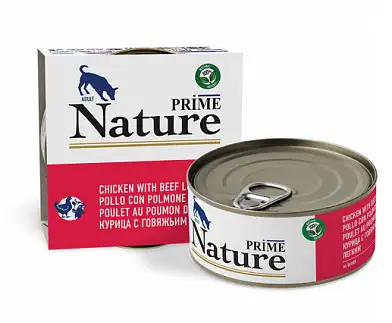 PRIME NATURE Консервы для собак курица с говяжьим легким в бульоне